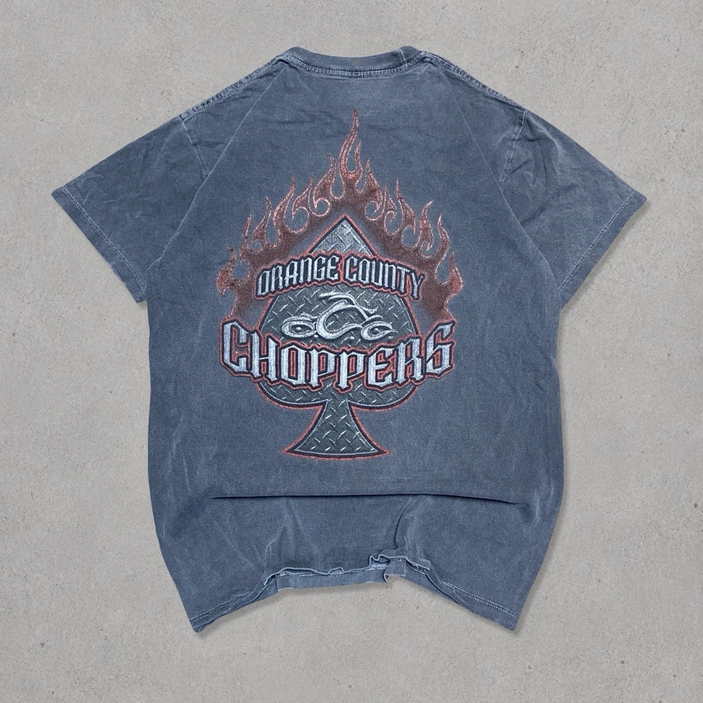 Orange County Choppers Graphic T Shirt Gray Acid Wash Flame Logo Size S